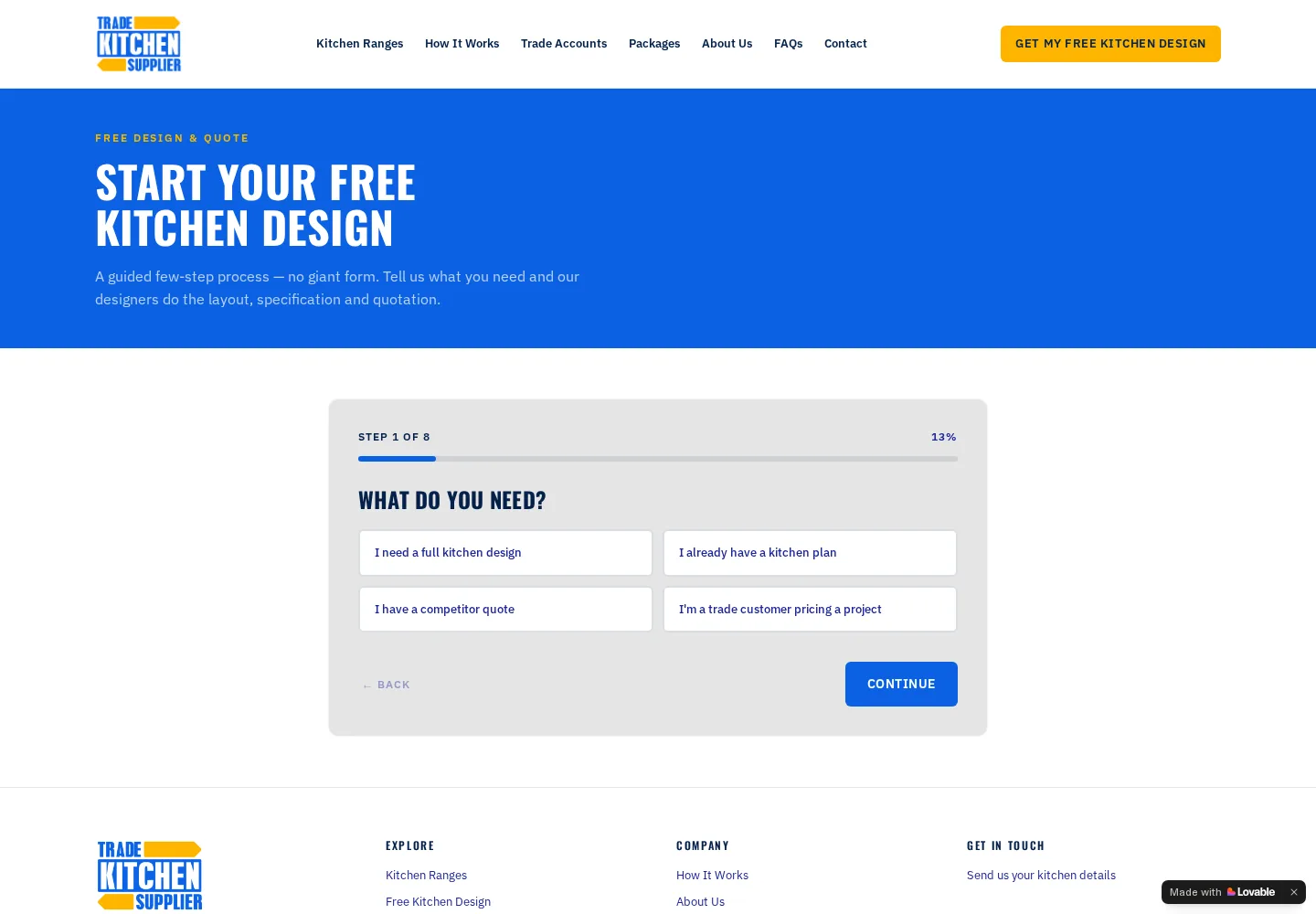 Trade Kitchen Supplier guided free kitchen design form