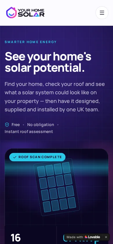 Your Home Solar homepage displayed on a mobile screen